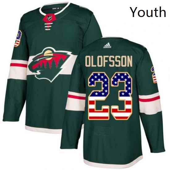 Youth Adidas Minnesota Wild 23 Gustav Olofsson Authentic Green USA Flag Fashion NHL Jersey
